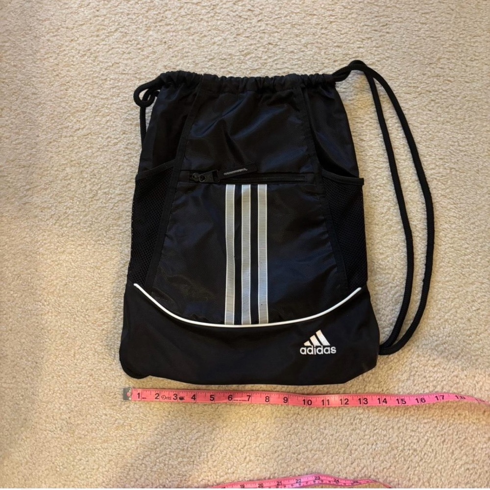 Adidas Black and White Drawstring Backpack